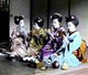 Japan: Four geisha reading from note books and studying the chanoyu Tea Ceremony, c. 1900